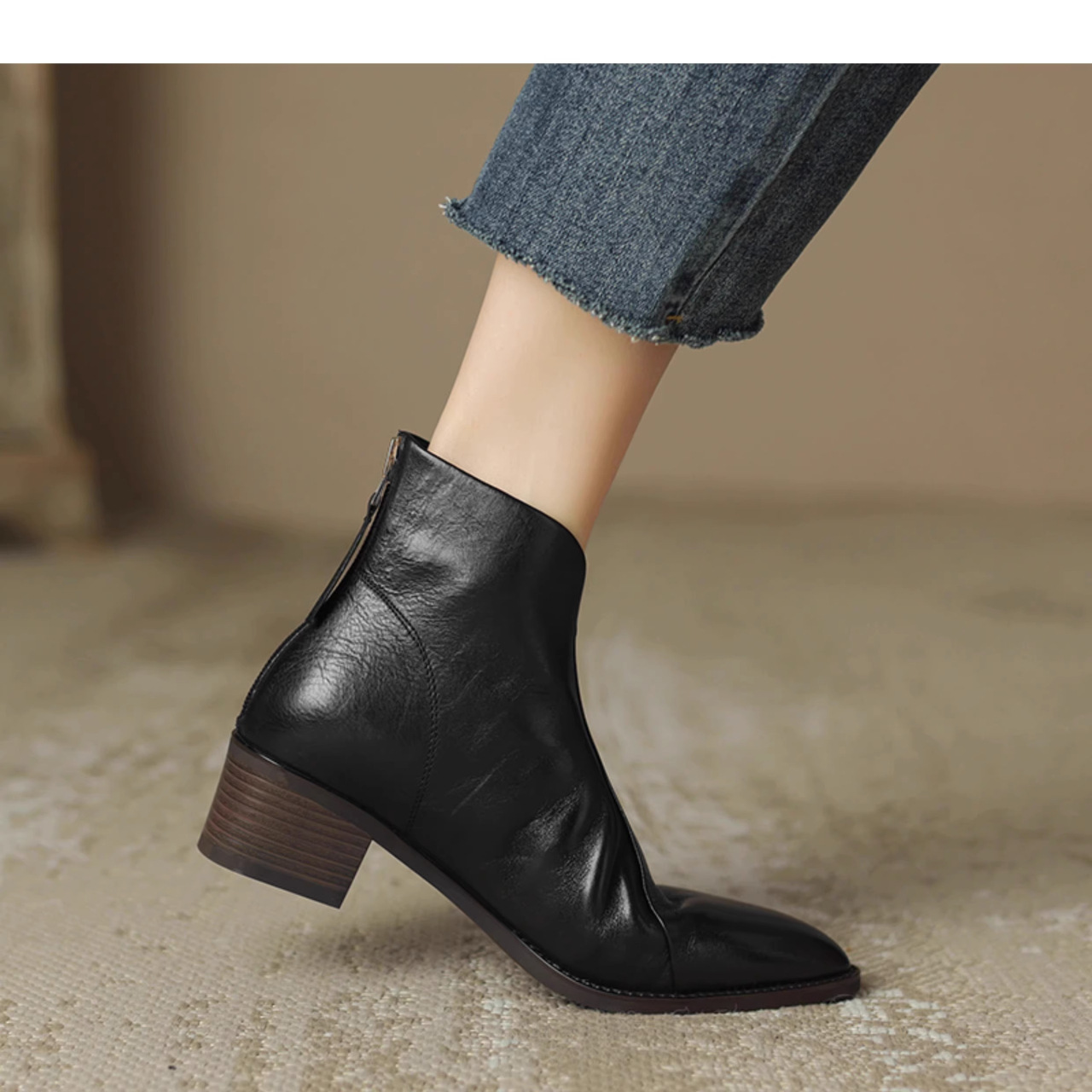 Winter Martin Boots For Women Retro Pointed Toe Mid Heel V Cut Chunky Heel British Style Fashion Boots_vogvips.com