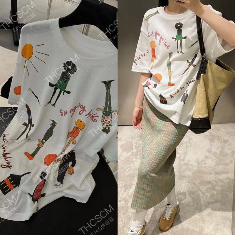 Yuran 26 Early Spring New Style on Organic Cotton Loop Yarn Club Pattern Loose Fit Short-Sleeve T-Shirt