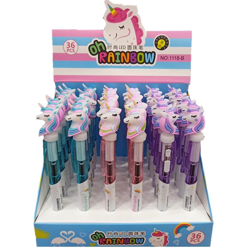 Creativo de dibujos animados unicornio luz pluma lindo luminoso bolígrafo estudiante papelería 0,5mm escritura útiles escolares