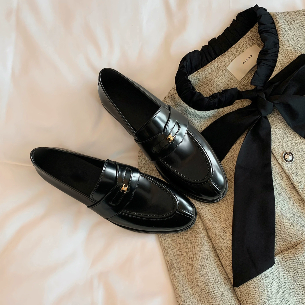 Золотая пряжка ленивый Lefu обувь женский британский стиль ретро маленькие кожаные туфли одиночные туфли 2024 новый стиль