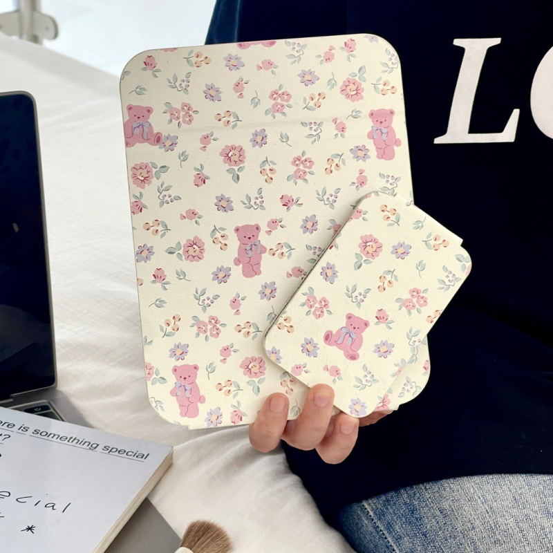 Espejo plegable lindo oso de alto valor facial portátil dormitorio de estudiantes de escritorio de escritorio para el hogar espejo de vestir