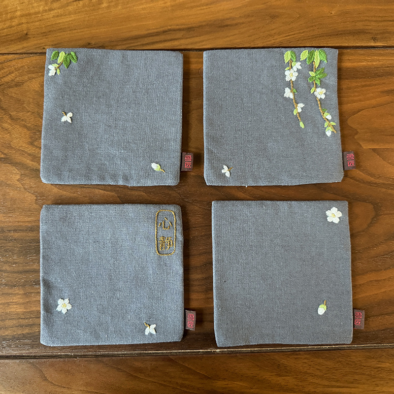 Bordado diy camelia estera de té estilo chino zen lu bordado hecho a mano diy estera de té de algodón y lino bordado tridimensional principiante bandera de té image 20