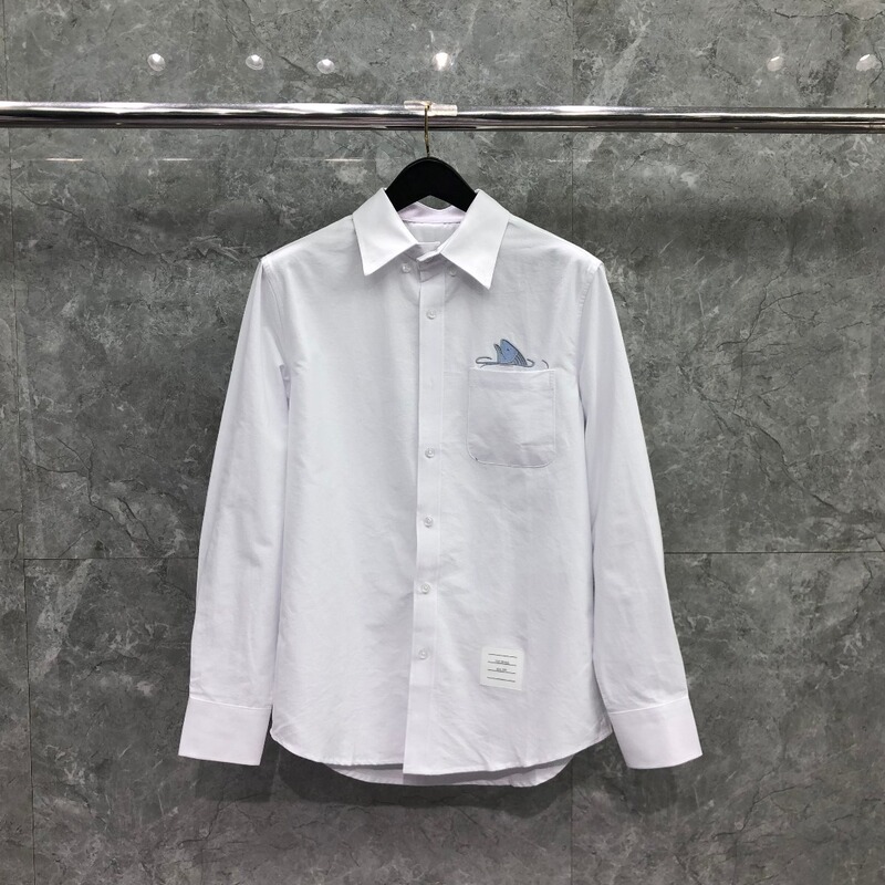 Tb Factory Direct Sales New Spring and Summer Classic Koi Embroidery Solid Color Long-Sleeved Shirt for Men, Casual, Comfortable and Versatile