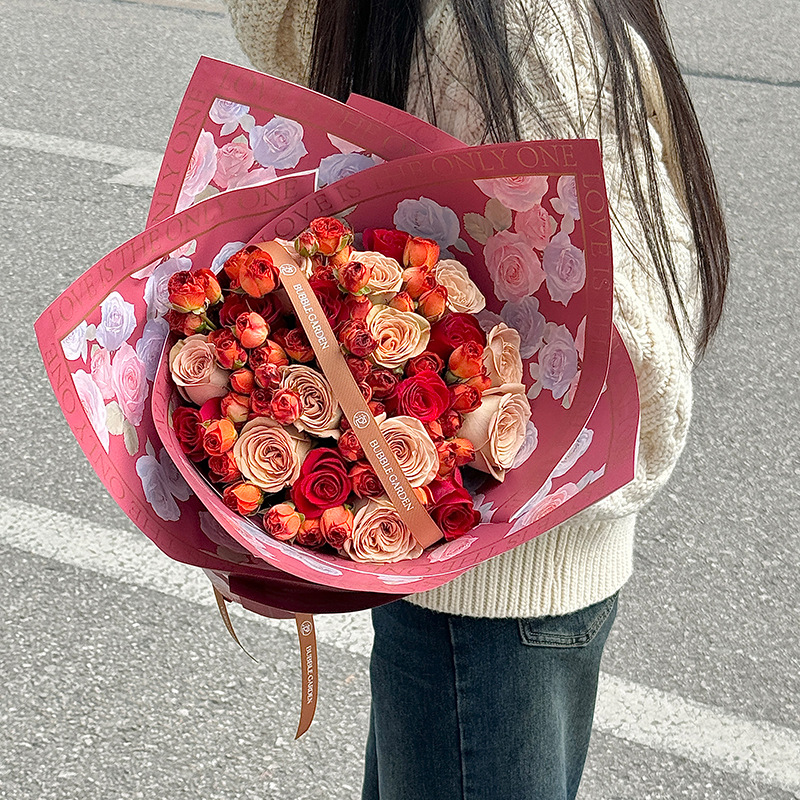Nuevo embalaje de regalos del día de la diosa papel perla neón rosa flor embalaje de flores papel impermeable ramo embalaje al por mayor image 5
