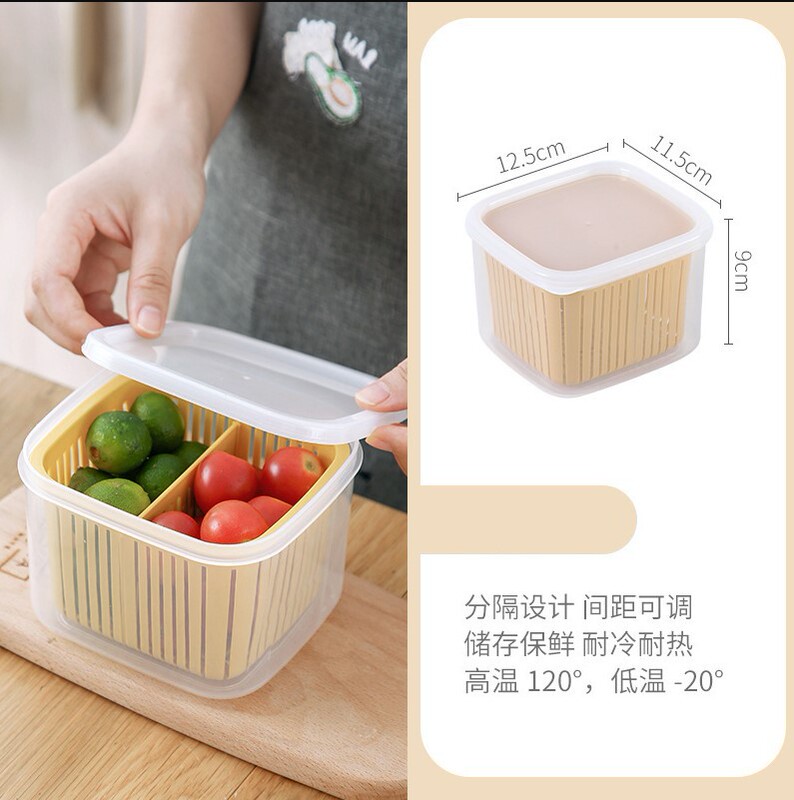 台所の二重ネギの新鮮な箱の冷蔵庫の分格の水切りの貯蔵箱の台所の密封の食材は野菜の冷凍箱を組み立てます。|undefined