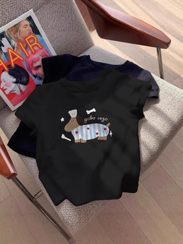 ネットセレブ人気の純綿半袖Tシャツレディース2025夏新作右肩ラウンドネックスリムフィットベーシックトップ|undefined