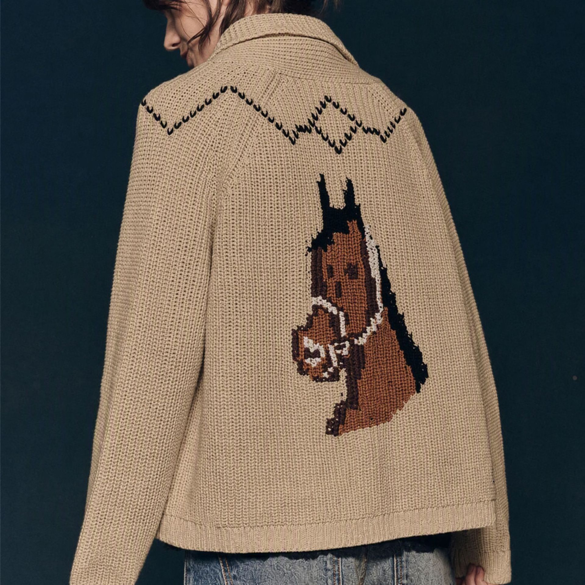2025 Cross-Border European and American Autumn and Winter New Fashion Retro Art Lapel Loose Casual Knitted Cardigan Sweater
