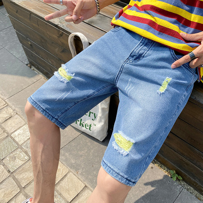 2022夏季男士破洞牛仔短裤5分裤中裤男式牛仔裤现货AL67901864678|ru