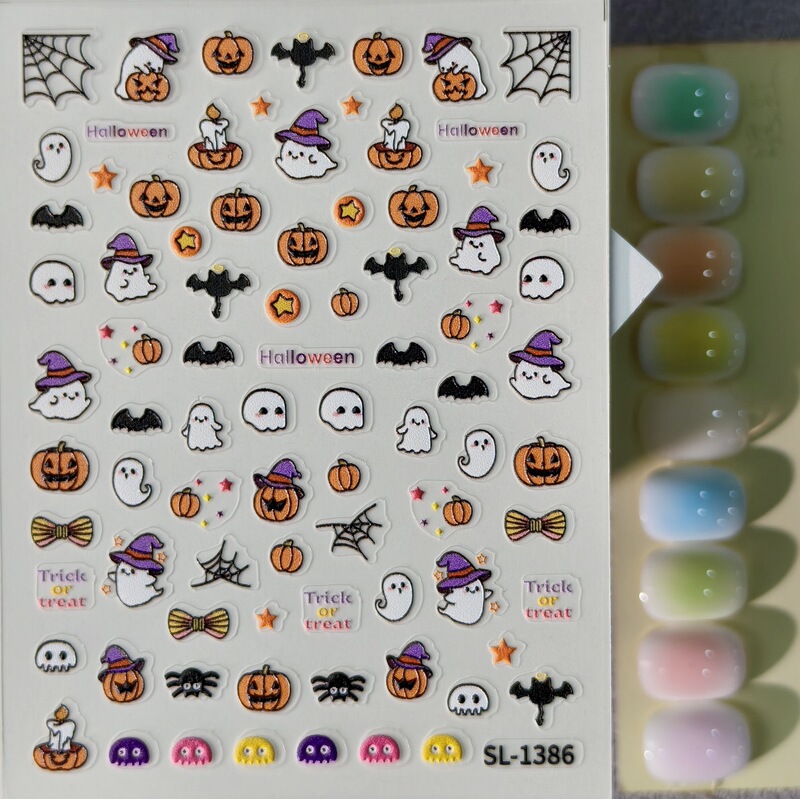 European and American Halloween Embossed Nail Stickers Cross-Border Ghost Pumpkin Small Pattern Children's Nail Stickers Sl Model