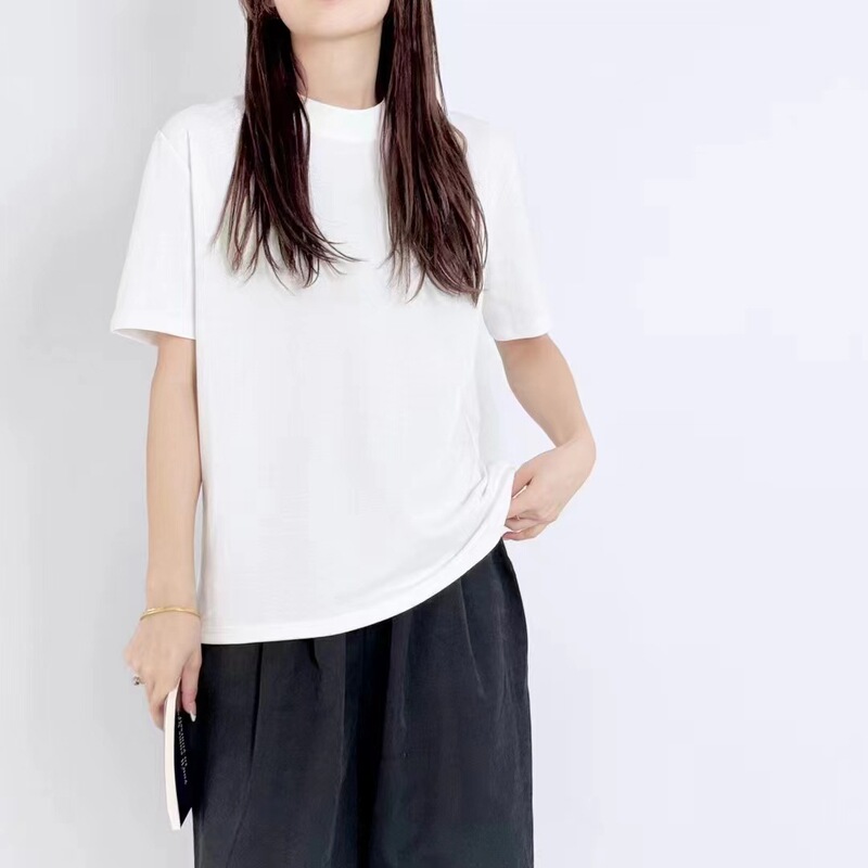 Liquid nitrogen cotton short sleeve T-shirt women's 2024 new plus size chubby girl solid color bottoming shirt summer cool breathable half sleeve