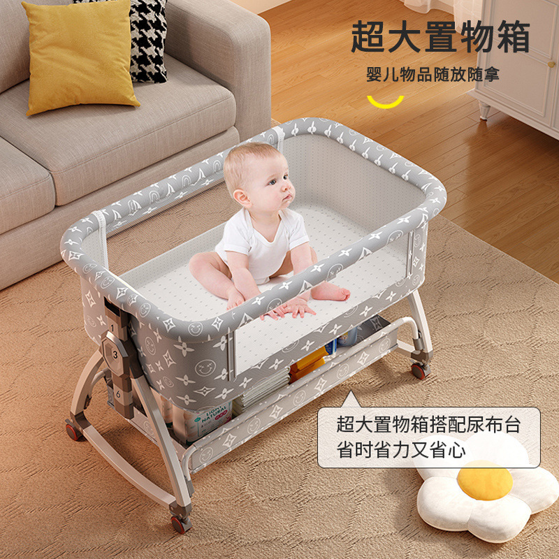 Folding Crib Spliced ​​Large Bed Multi-Functional Newborn Universal Bed Portable Removable Baby Bed Toddler Cradle Bed