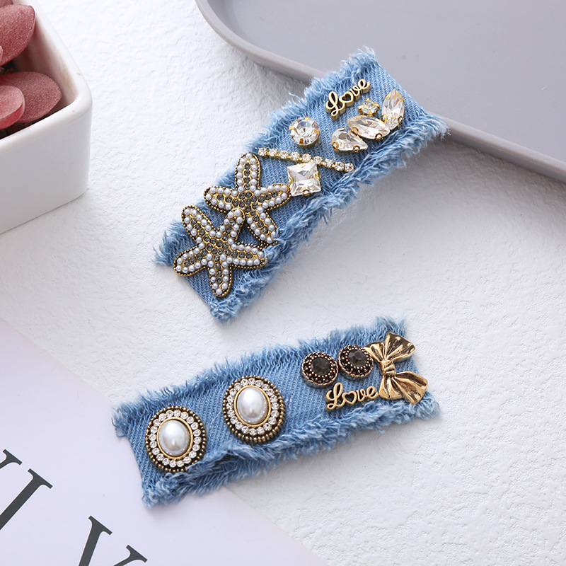 Women's Retro Geometric Cloth Inlay Artificial Pearls Rhinestones Hair Clip display picture 3