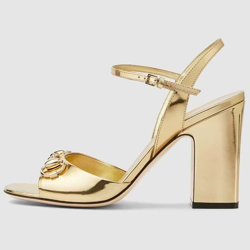 European and American New Style Round-Toe Chunky High-Heeled Sandals with Metal Buckle Strap Fashion Large Size Peep-Toe Women's Sandals European and American New Style Round-Toe Chunky High-Heeled Sandals with Metal Buckle Strap Fashion Large Size Peep-Toe Women's Sandals