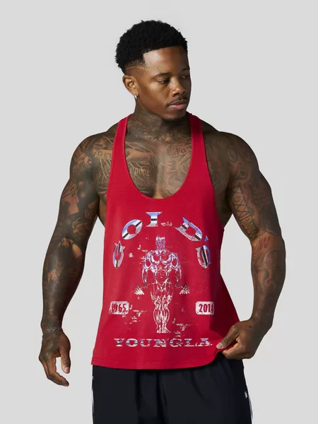 New Youngla Gold's Vest with Colorful Logo, Cotton Men's Casual Sports Fitness Running Muscle Sleeveless Shirt