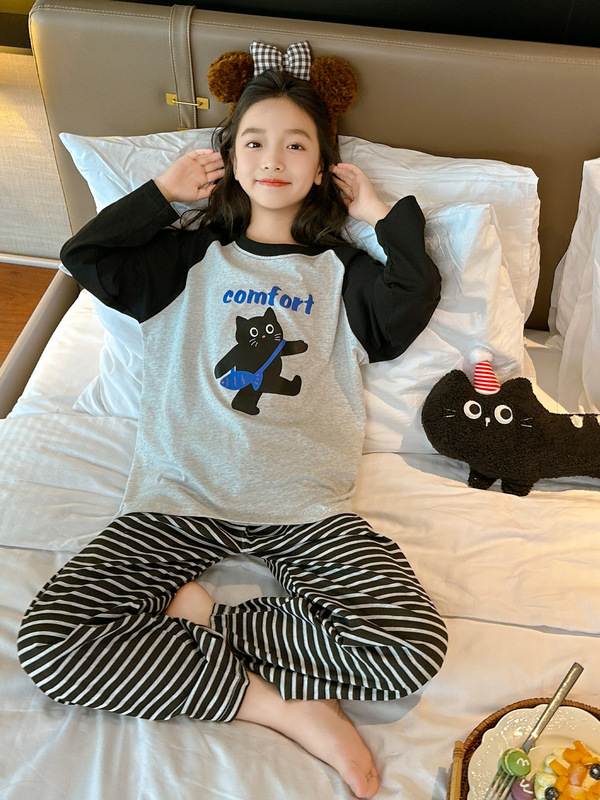 女童纯棉睡衣春秋2025新款初中生女孩网红爆款家居服儿童长袖套装|undefined