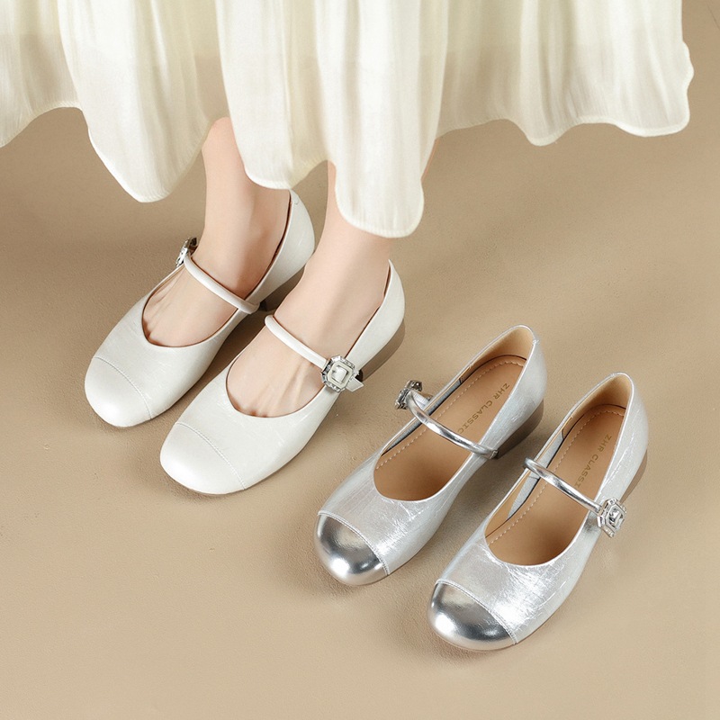 ZHR则则法式玛丽珍小皮鞋2025年新款ins潮流潮女鞋子银色单鞋女鞋