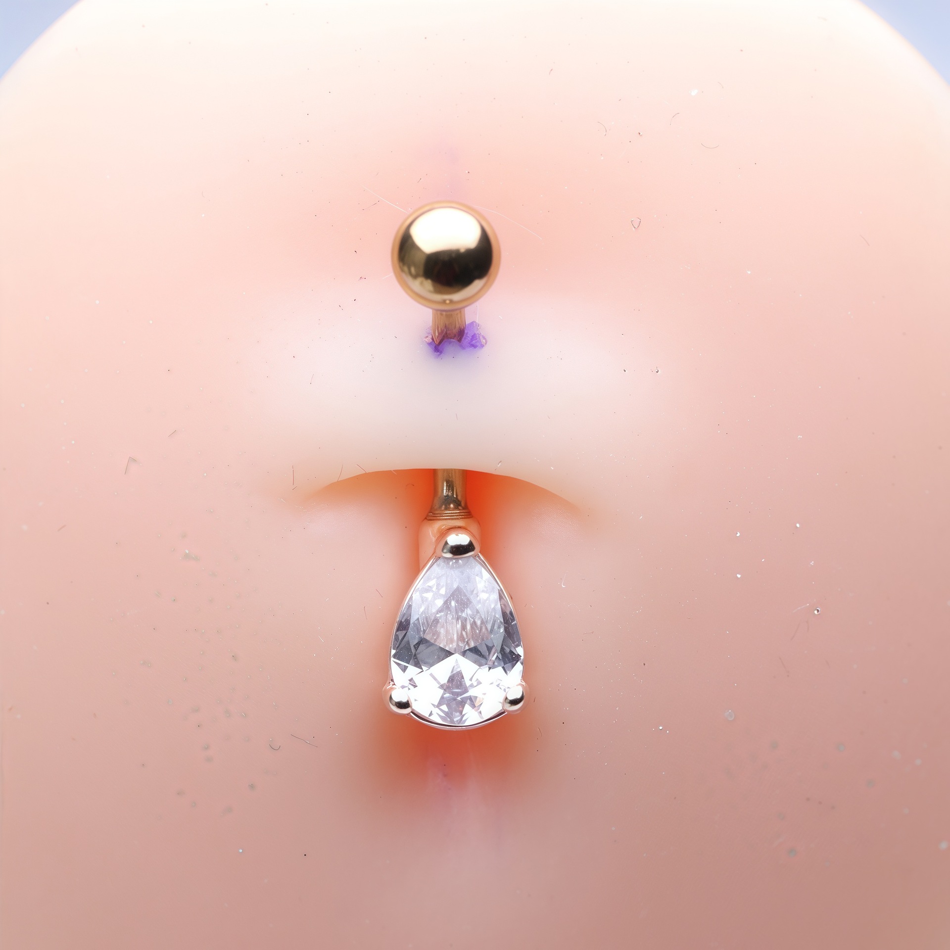 Unique Gold Belly Button Ring With Zirconia Drop Design_voghion.com