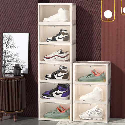 Overflow Japanese-style shoe box storage box flip cover installation-free foldable mobile space-saving artifact thickened shoe cabinet