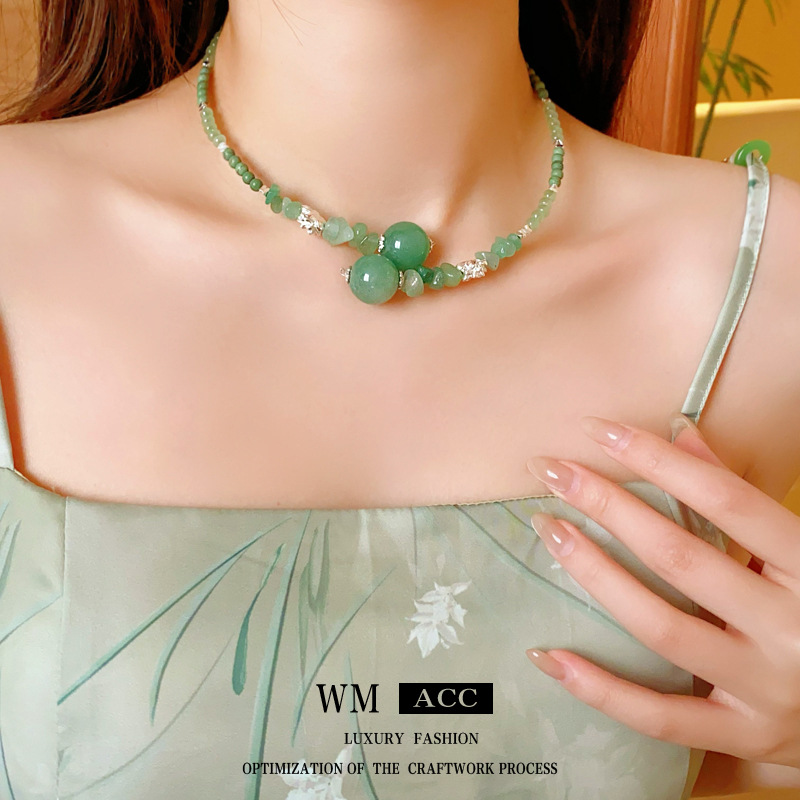 Nuevo collar de jade de loto con cuentas de estilo chino, diseño de personalidad de marea nacional, cadena de clavícula, collar de alta gama de nicho al por mayor