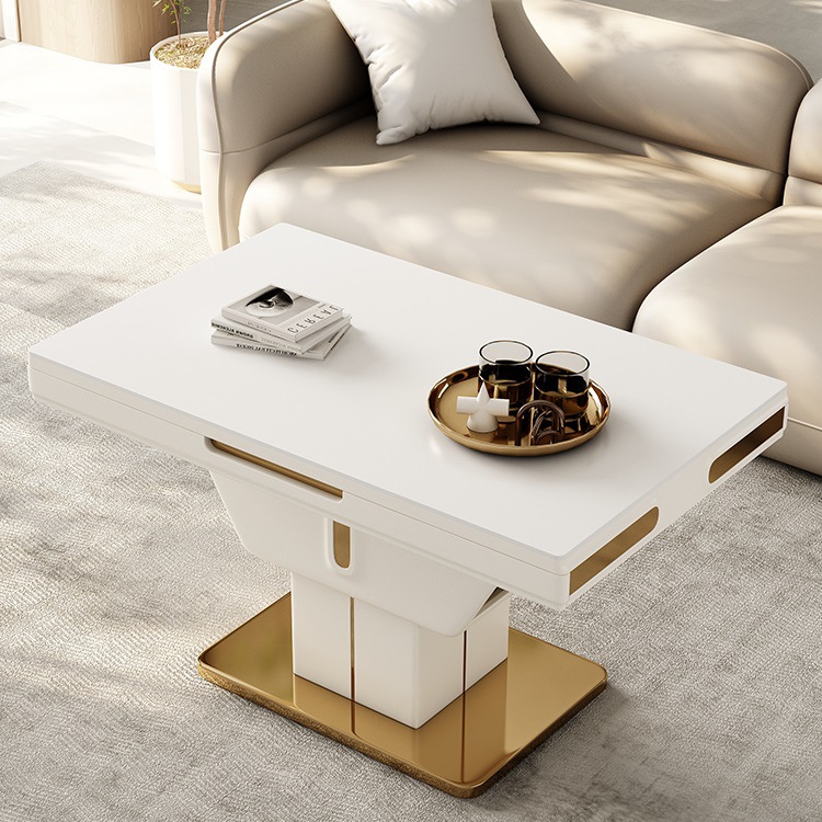 Mesa de centro de pizarra de lujo ligero, multifuncional para apartamentos pequeños, mesa de centro y comedor moderna minimalista ajustable de doble uso, nuevo modelo al por mayor.