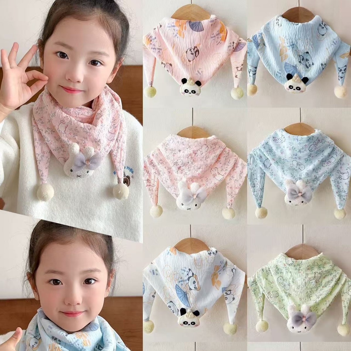 Cartoon Bear Kidsren's Triangle Scarf Autumn and Winter Neck Protector 2025 New Style Windproof and Warm Baby Neck Scarf for Boys and Girls