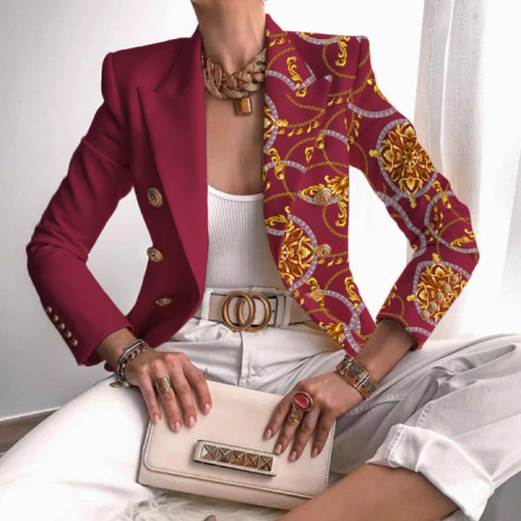 Women's Casual Fashion Printing Printing Patchwork Double Breasted Blazer Blazer display picture 2