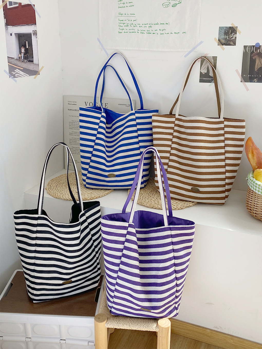 Bolso bandolera americano de nylon de alta calidad con rayas de nicho retro, bolso de lona de gran capacidad de primavera y verano