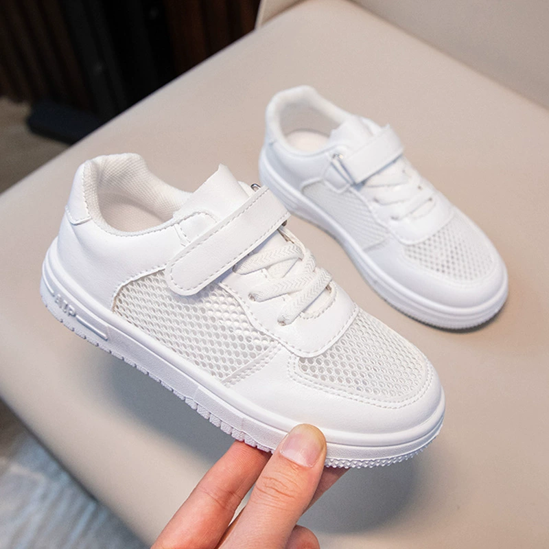 Детская Белая обувь для мальчиков и девочек, настольная обувь на весну и лето, новая дышащая сетчатая обувь, универсальные кроссовки для мальчиков с мягкой подошвой