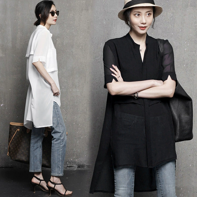 2024 Летняя новая корейская рубашка свободная повседневная модная стерео V-образный вырез с короткими рукавами шифоновая рубашка женская топ