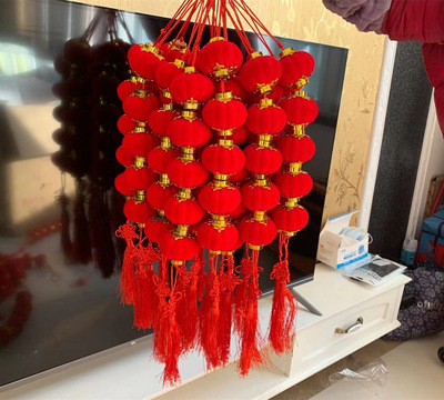 大紅植絨小燈籠串挂飾商場超市開業連串燈籠裝飾結婚春節盆景布置