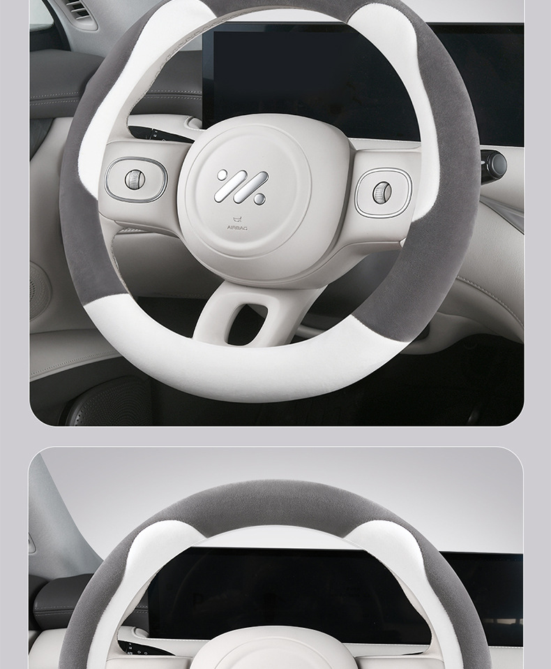 Wholesale Bear Ears Short Velvet Warm Winter New Car Handlebar Cover Feels Delicate and Comfortable Plush Steering Wheel Cover