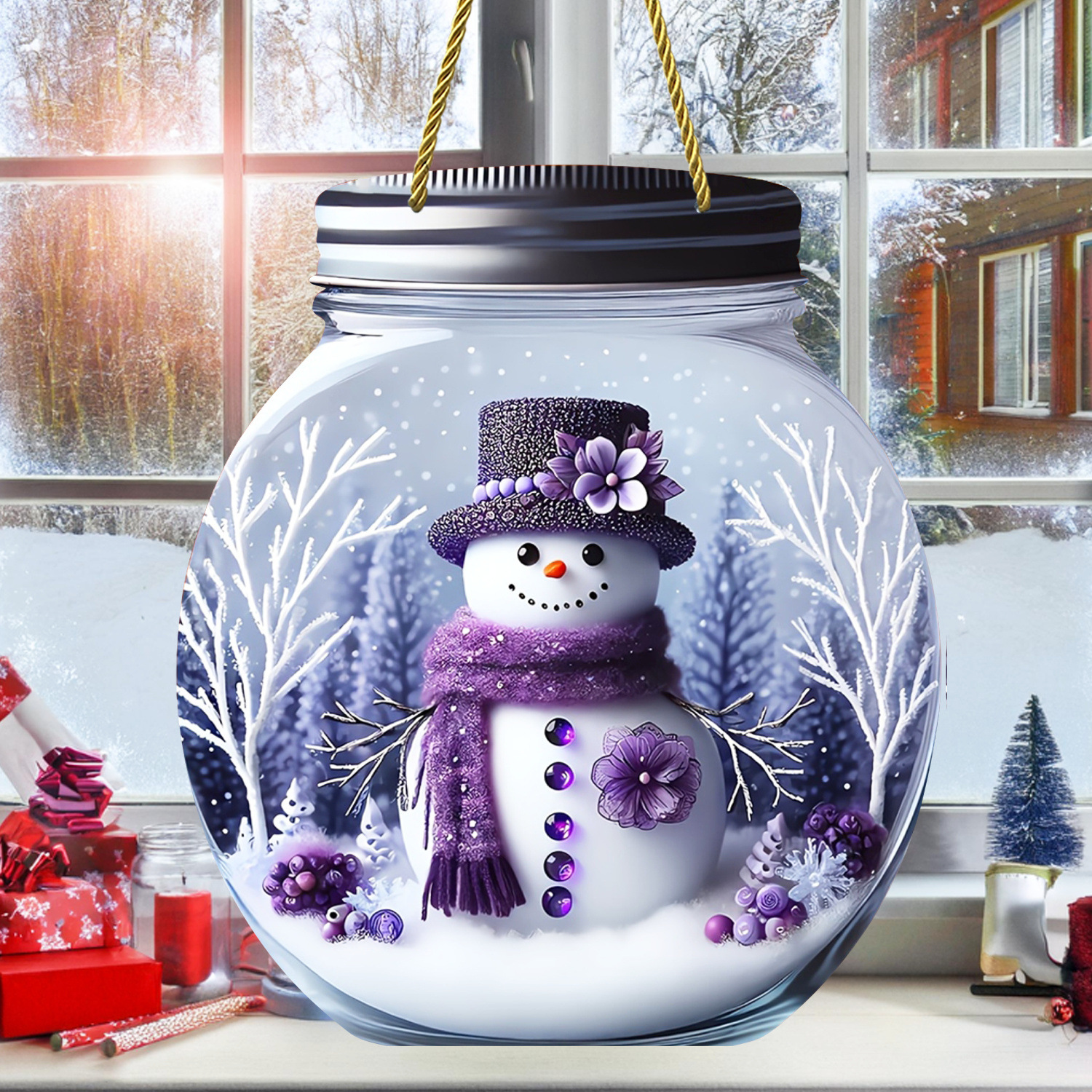 YK6001 보라색 스카프 눈사람