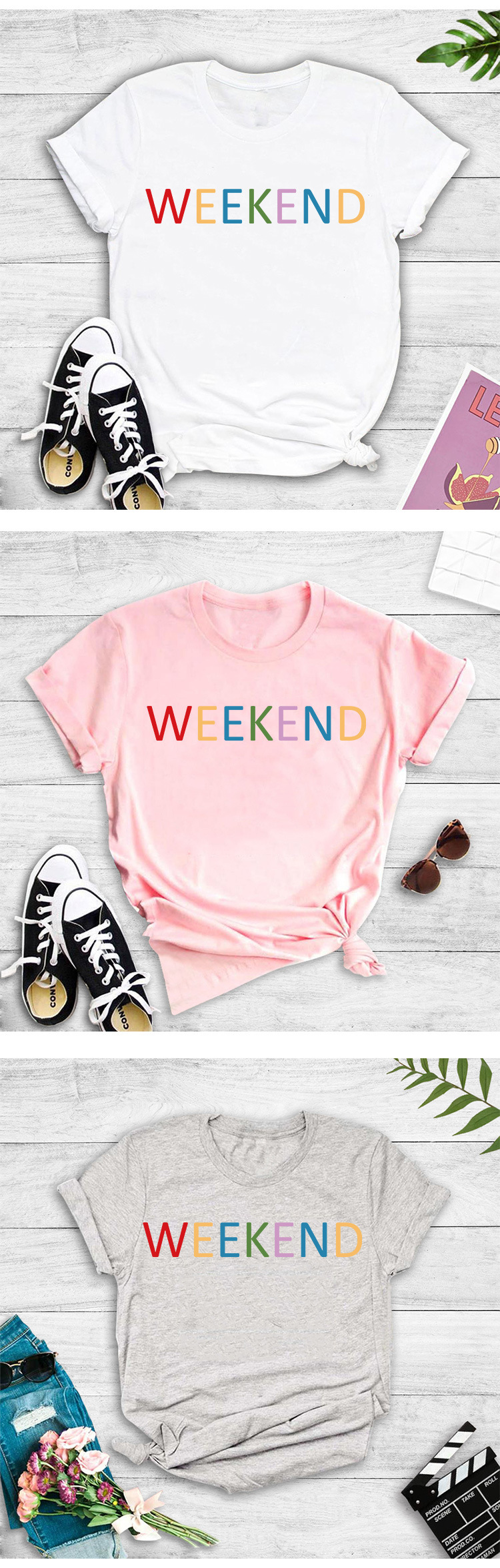 colorful simple text printing T-shirts NSYIC60477