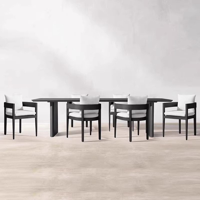 6 sillas + mesa larga de aluminio de 200 cm (versión de lujo)