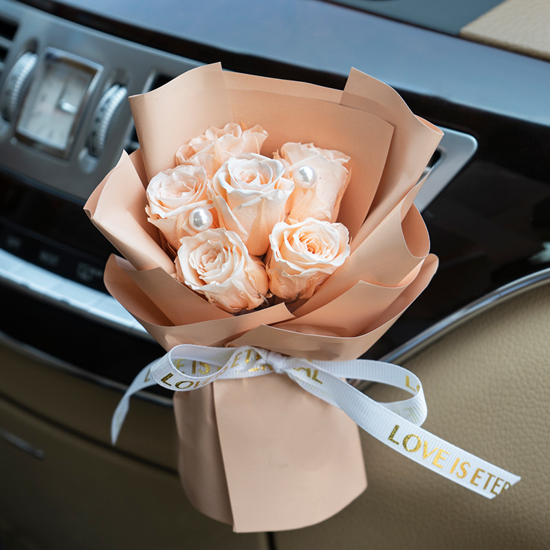 Mini rosas de flores eternas, 6 pequeños ramos para decoración de coches, regalo del Día de San Valentín para novia, regalo creativo y de alta gama con flores reales