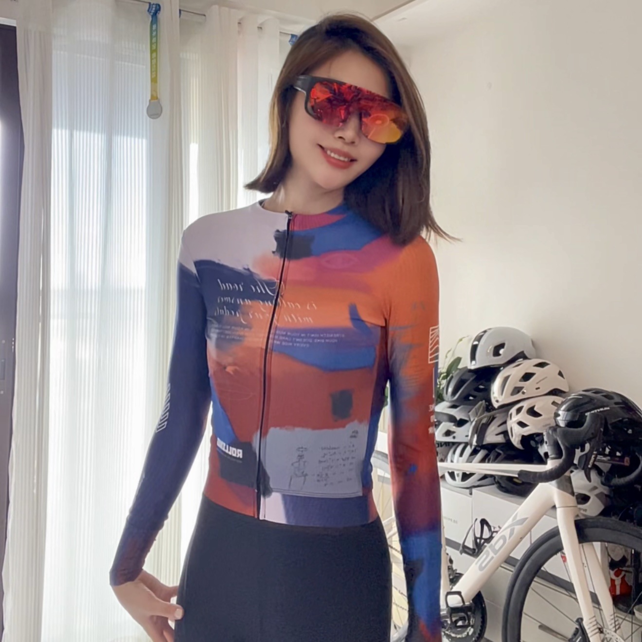 Orange Webbing Cycling Jersey Thin and Fleece Long-Sleeved Cycling Jersey New