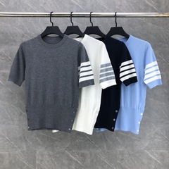 厂家直销TB夏季新款针织束腰三扣女款羊毛短袖时尚休闲百搭舒适