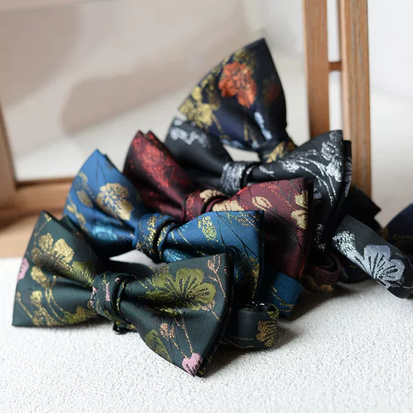Chinese Style Pattern Bow Tie Double Layer High-End British Korean Style Suit Shirt Bow Young Retro Cross-Border Hot Sale