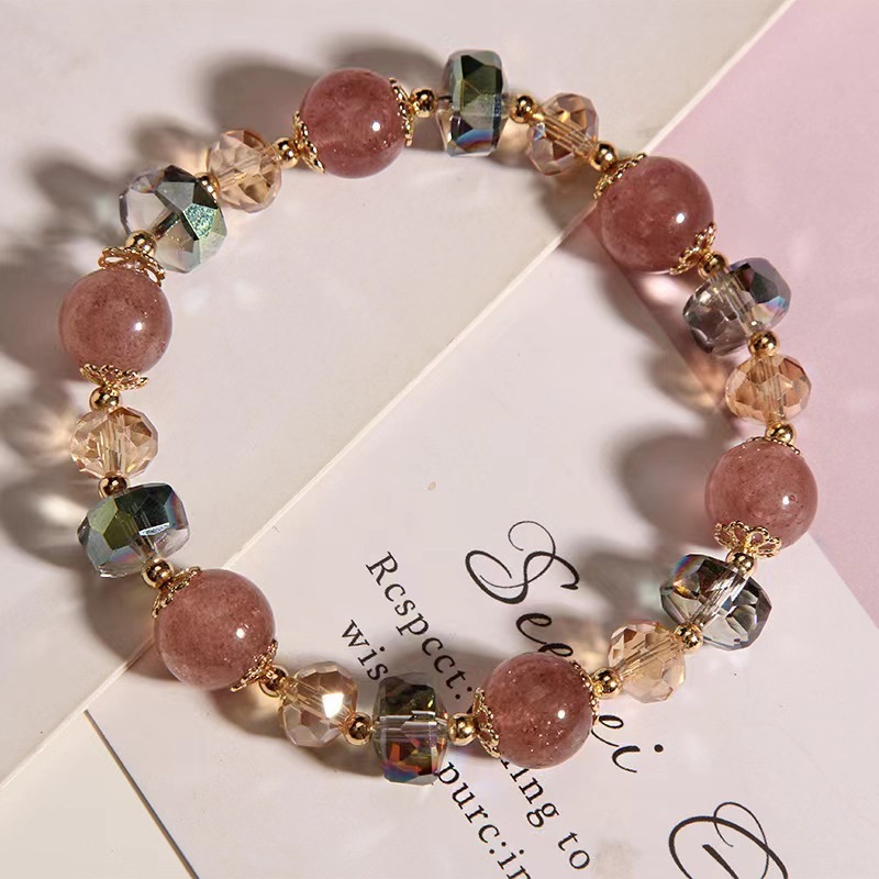 Colorful Girl's Light Luxury New Glaze Imitation Strawberry Crystal Bracelet Beaded Bracelet Women's Mori Style Fashionable Simple