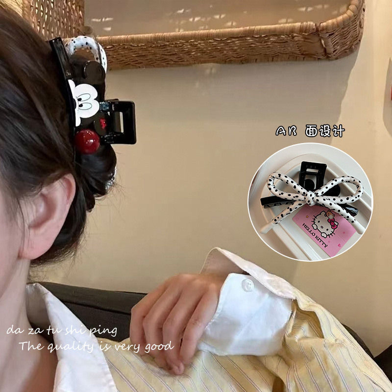 韩版米奇圆珠蝴蝶结抓夹女卡通AB面唐老鸭发夹后脑勺发量多鲨鱼夹|undefined