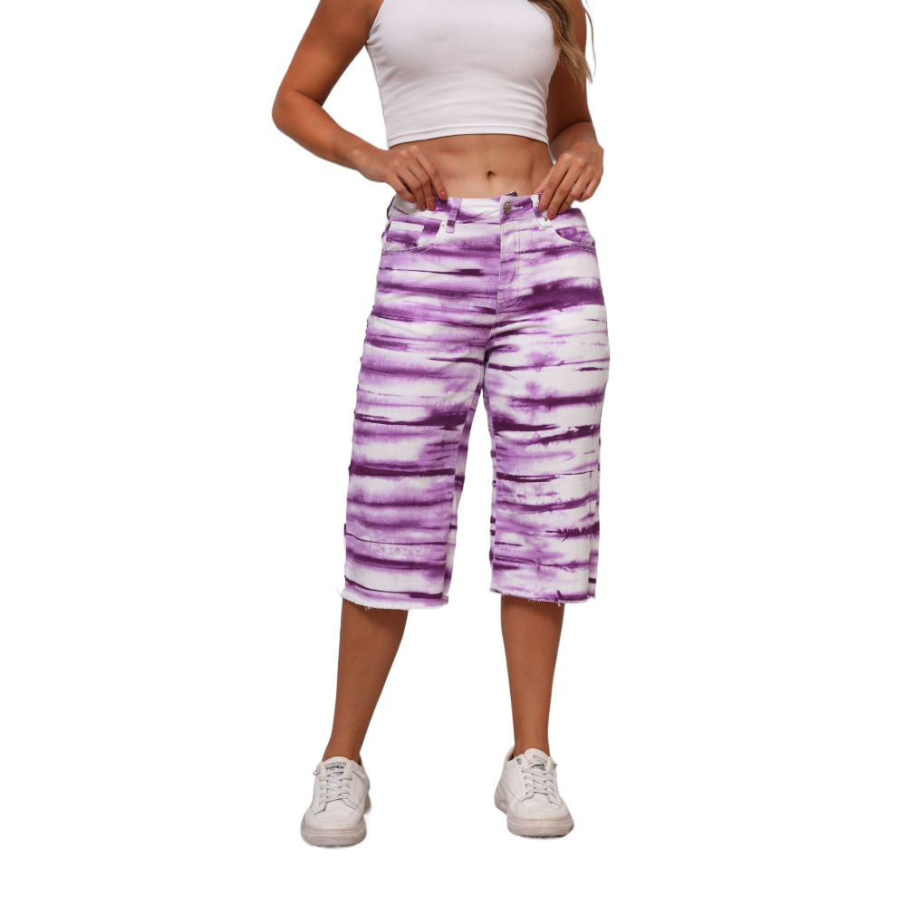 Pantalones Capri de Mezclilla con Flecos y Tie-Dye, Estilo Europeo y Americano, Nuevo Verano 2025, Disponibles en Amazon, Moda Simple para Mujer
