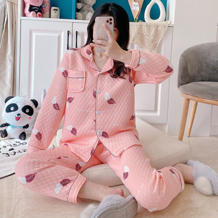 Otoño y invierno nuevo pijama de mujeres cardigán de aire mezclado chicas lindas dibujos animados princesa impresión ropa para el hogar