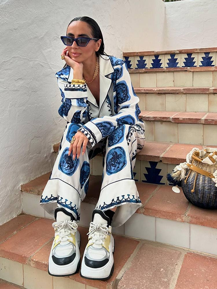 Pant Co-ord Set Sets Type Daily Street Women's Classic Style Printing Abstract Polyester Pant Co-ord Set Pants Sets
