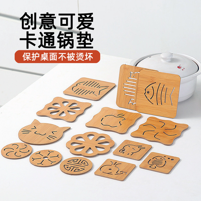 Wooden Cartoon Heat Insulation Mat Dining Table Creative Anti-scalding High Temperature Anti-slip Mat Pot Mat Household Tea Cup Mat Bowl Plate Mat