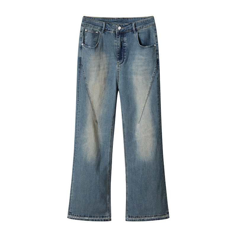BE ropa de hombre | 2025 primavera estilo americano de moda suelta lavado de marca destrucción vibe estilo micro-corte jeans pantalones hombres de moda