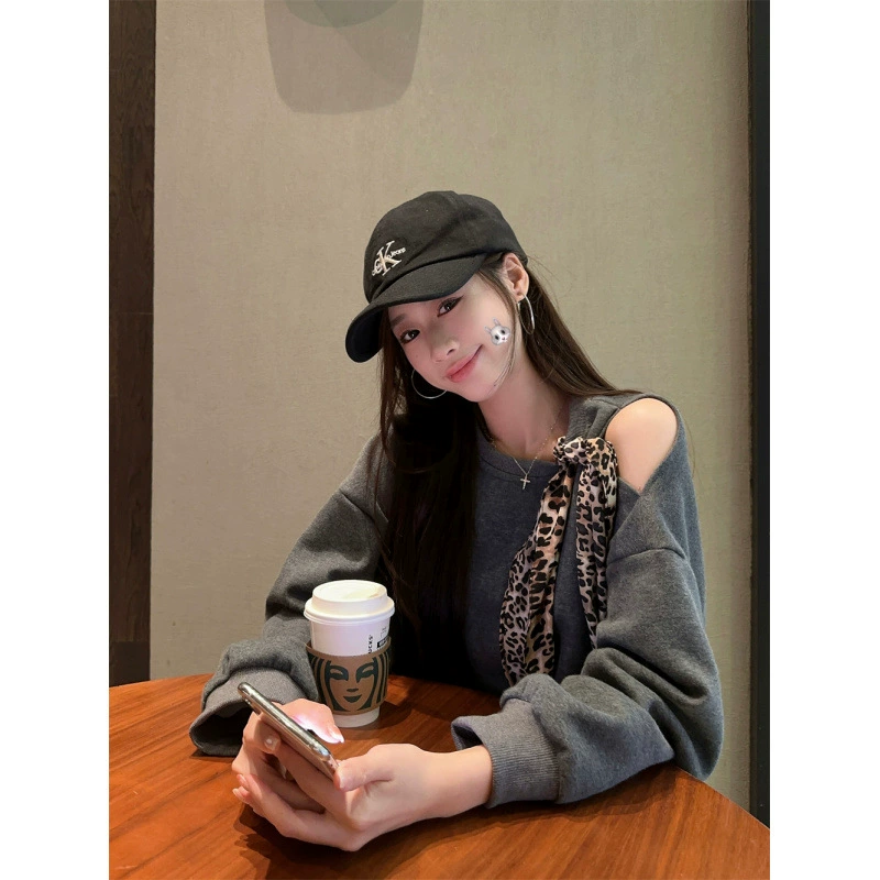 Реальный выстрел реальная цена ~ Американский ретро с круглым вырезом пуловер с леопардовым принтом, свободный тонкий свитер с длинными рукавами