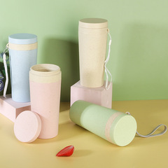 亞馬遜小麥秸稈塑料杯印logo掛繩水杯創意可愛清新學生隨手杯批發