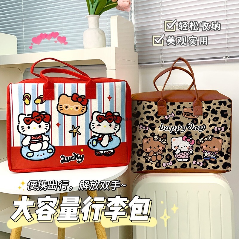 Cute Kt Carry-On Travel Bag, Large Capacity Luggage Bag for Female Students Living on Campus, Can Be Attached to a Trolley, Felt Bag, Maternity Bag