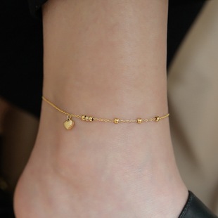 Exquisite light luxury mini love beads anklet women's design sense advanced simple cold style plated 18K gold Qixi