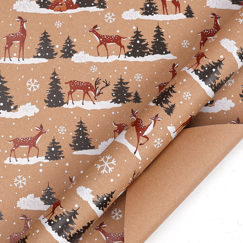 Papel de embalaje de regalos de Navidad transfronterizos Papá Noel campana flocos de nieve Papá Noel flores de embalaje de regalo